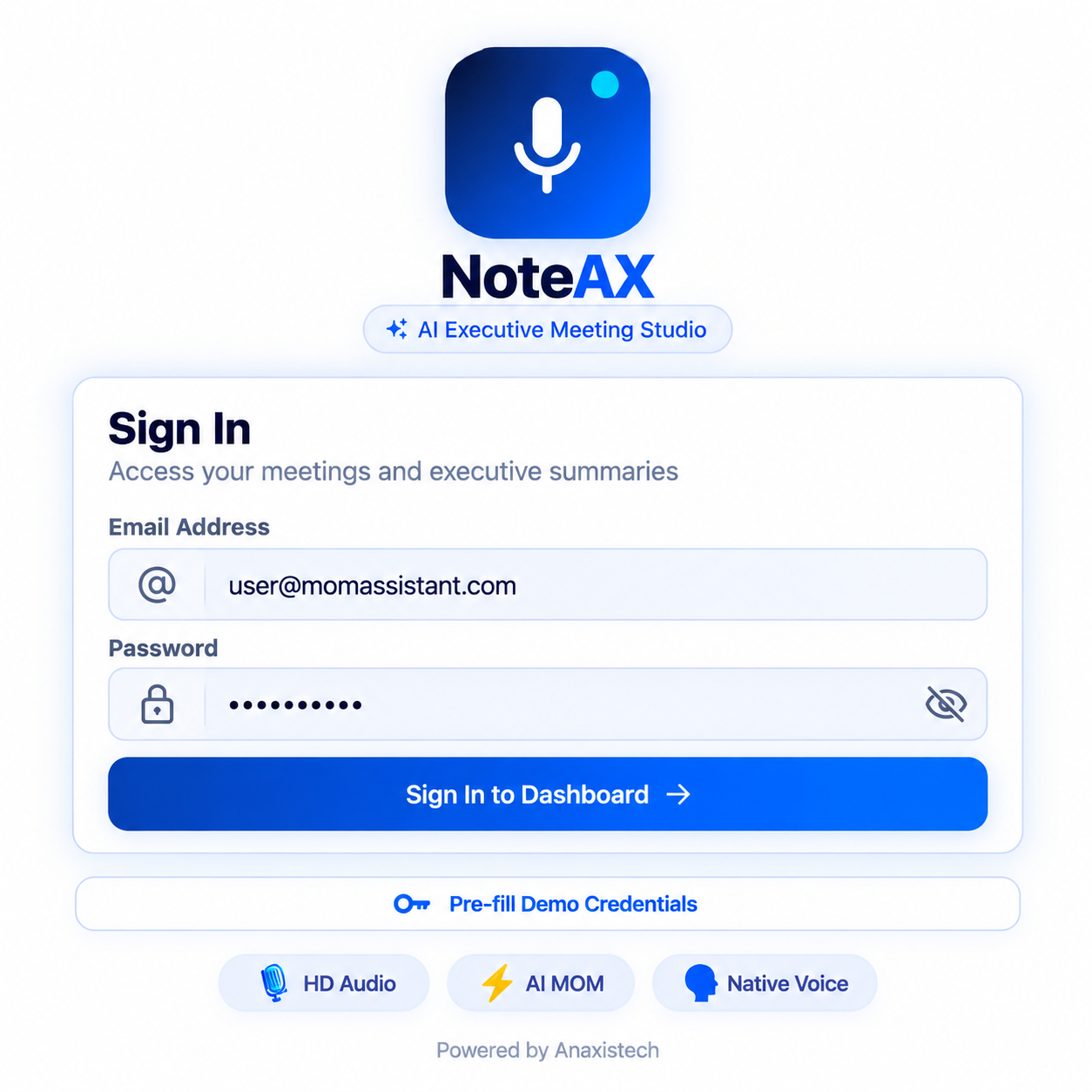 NoteAX Executive Sign In